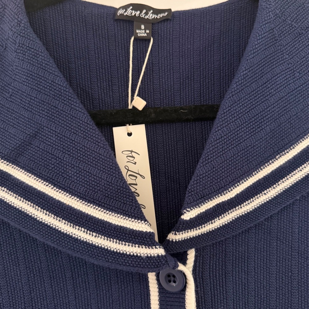 For Love &Lemons Naomi Knit Romper Navy Blue Sailor Collar S Nautical Preppy NWT - Picture 3 of 8